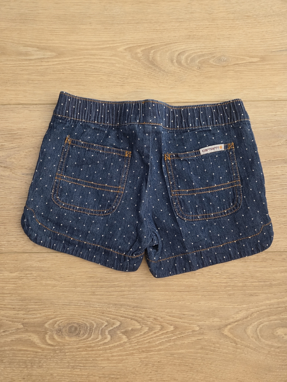 Carhartt Girls' Dark Blue Denim Shorts with White Polka Dots